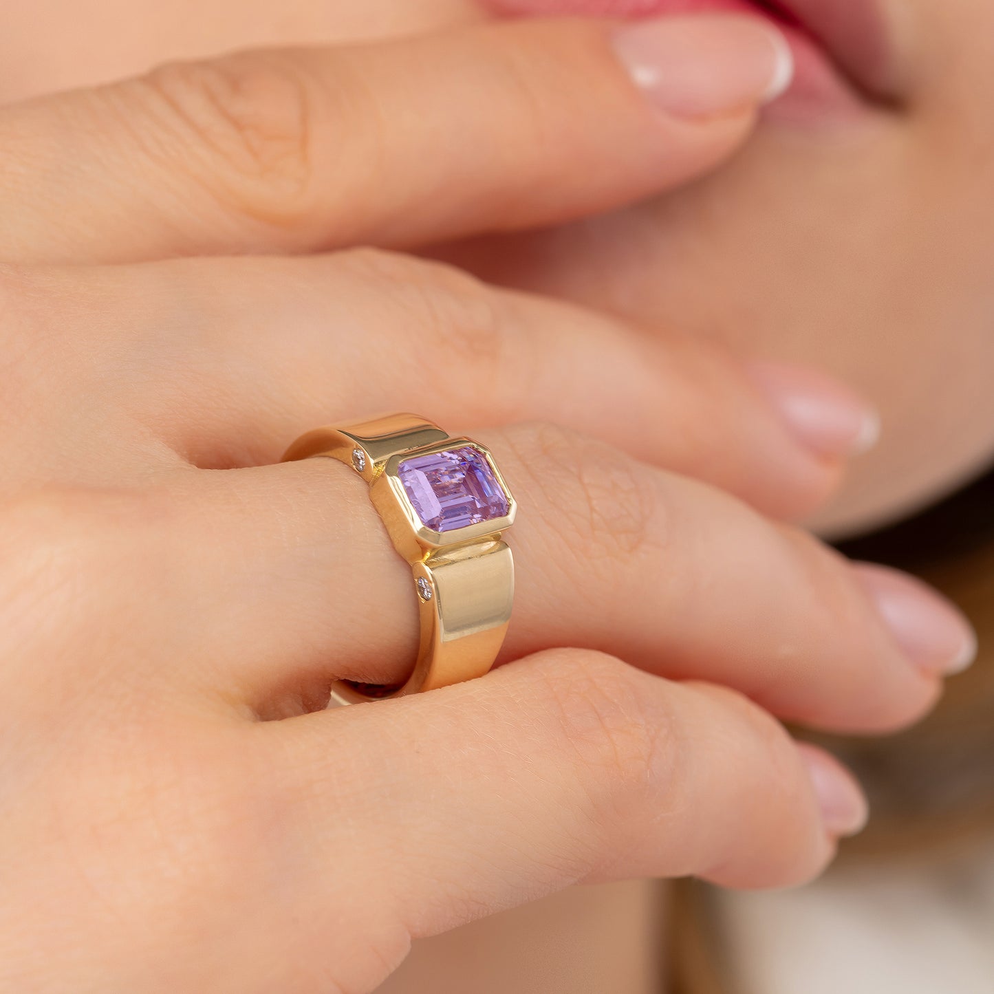 Emerald Cut Cigar Band Solid Gold Ring