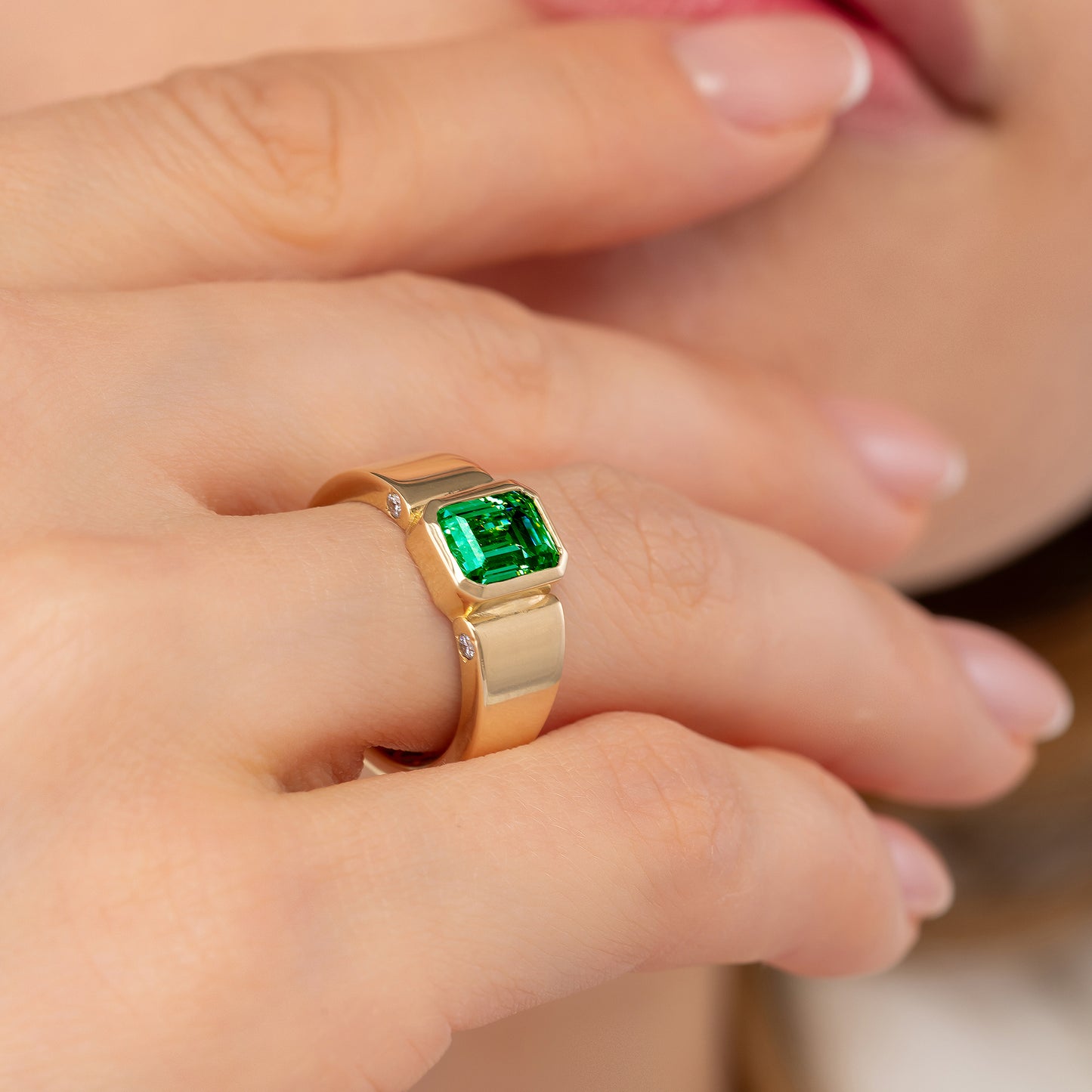 Emerald Cut Cigar Band Solid Gold Ring