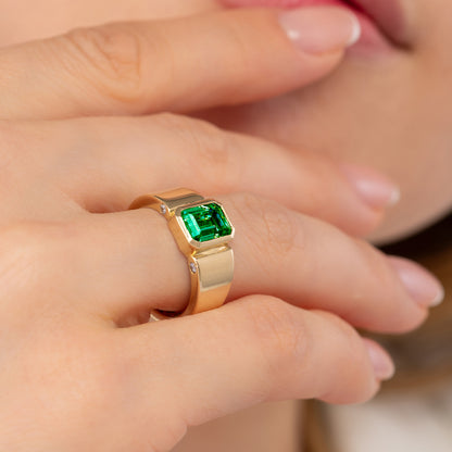 Emerald Cut Cigar Band Solid Gold Ring