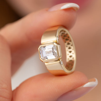 Emerald Cut Cigar Band Solid Gold Ring
