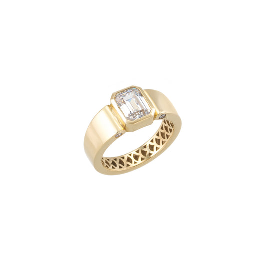 Emerald Cut Cigar Band Solid Gold Ring