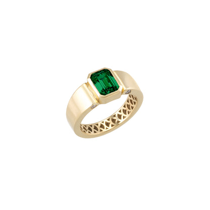 Emerald Cut Cigar Band Solid Gold Ring