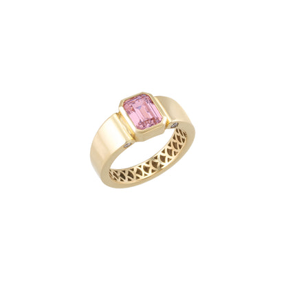 Emerald Cut Cigar Band Solid Gold Ring