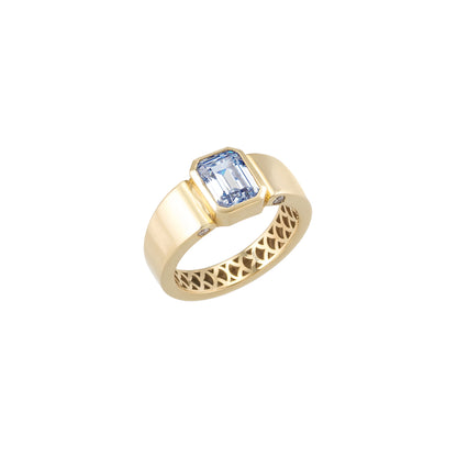 Emerald Cut Cigar Band Solid Gold Ring