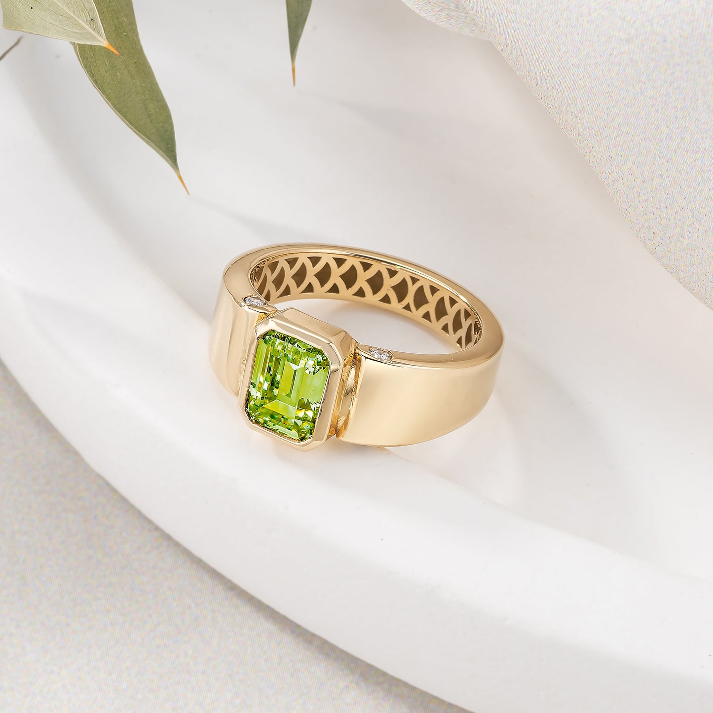 Emerald Cut Cigar Band Solid Gold Ring
