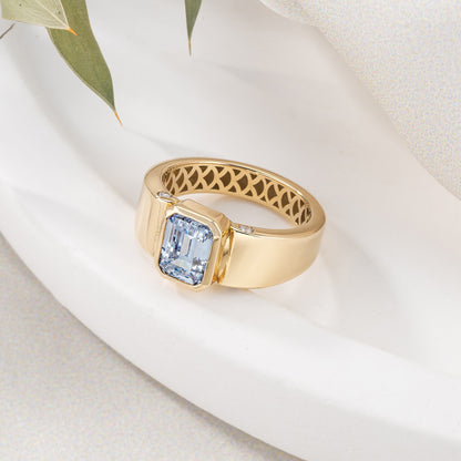 Emerald Cut Cigar Band Solid Gold Ring