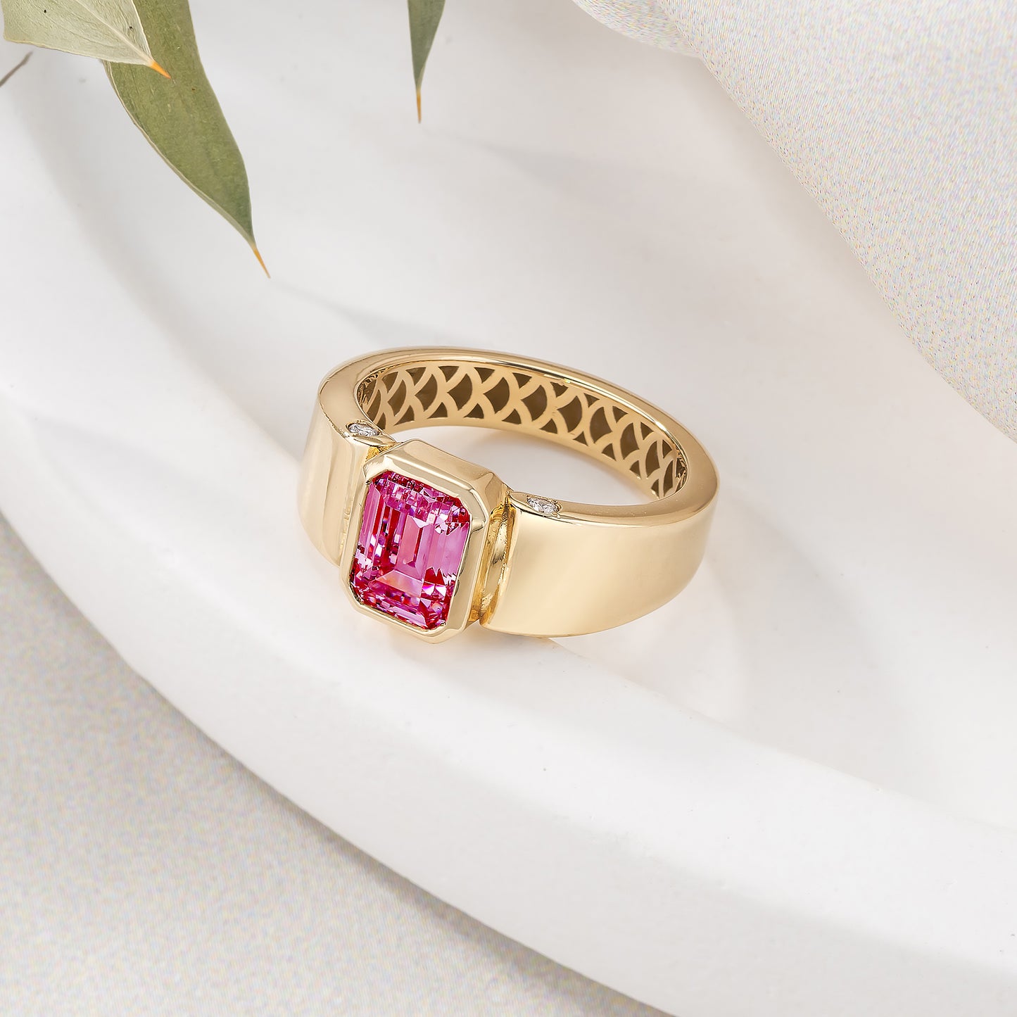 Emerald Cut Cigar Band Solid Gold Ring