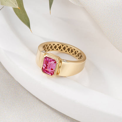 Emerald Cut Cigar Band Solid Gold Ring