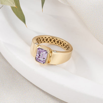 Emerald Cut Cigar Band Solid Gold Ring