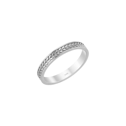 Wheat Leaf Engraved Solid Gold Band Ring