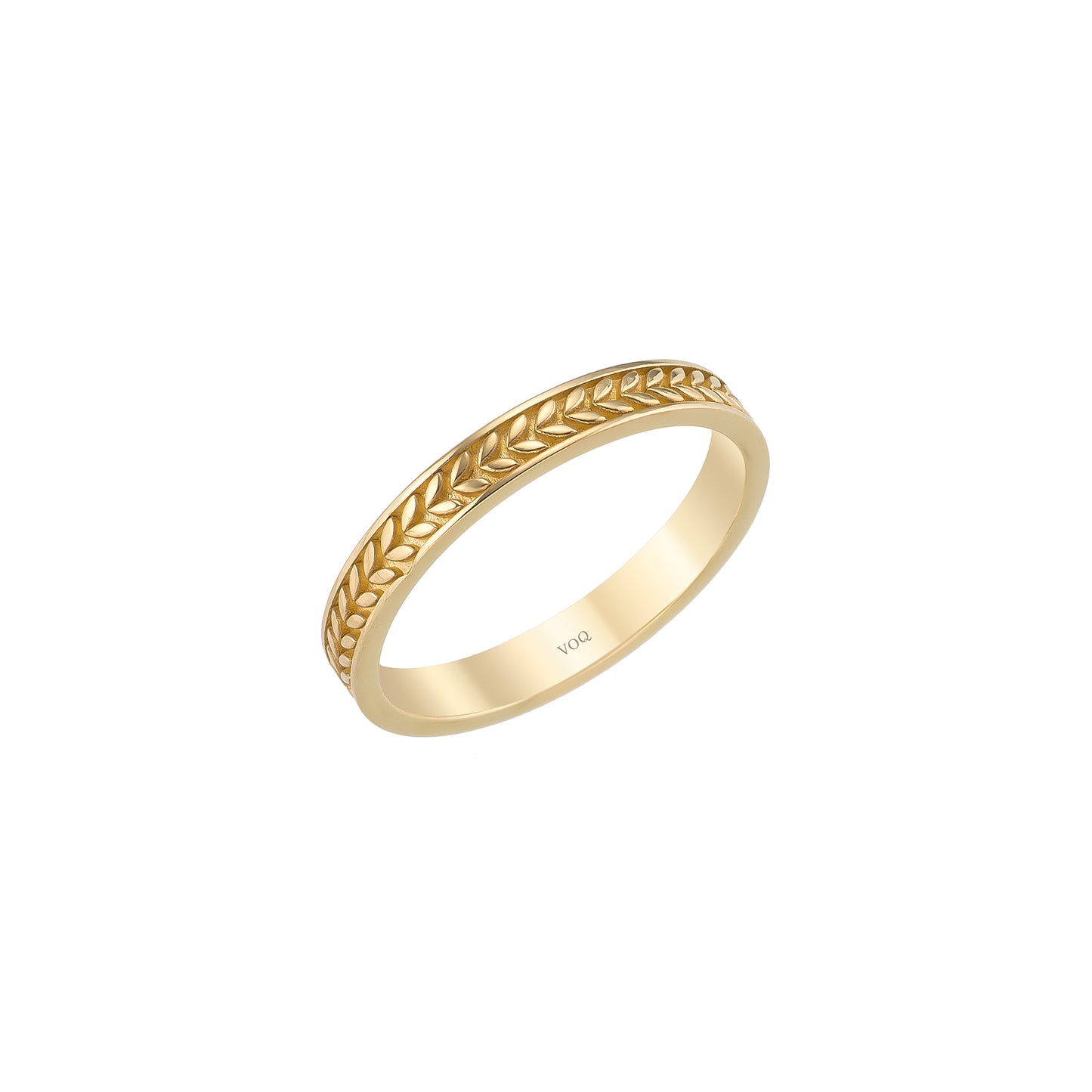 Wheat Leaf Engraved Solid Gold Band Ring