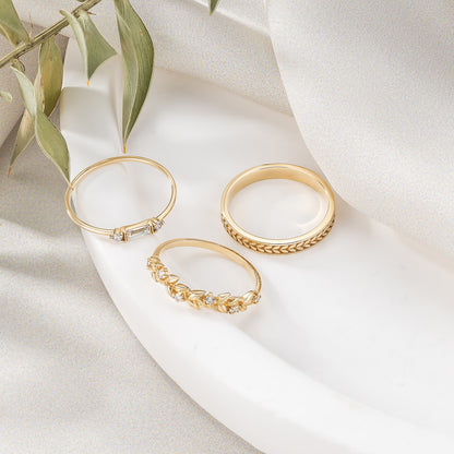 Wheat Leaf Engraved Solid Gold Band Ring