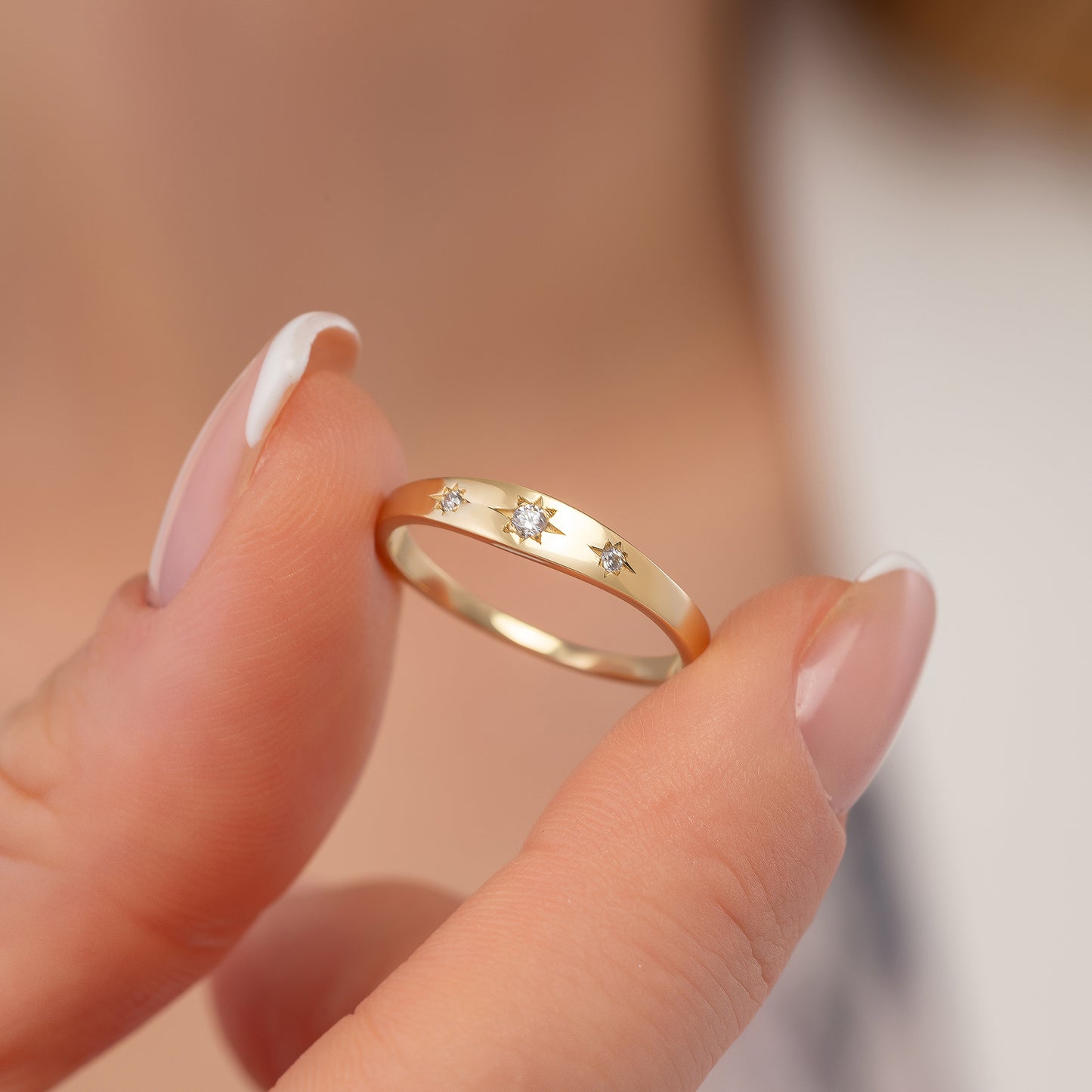 Three Stone Starburst Diamond Signet Ring