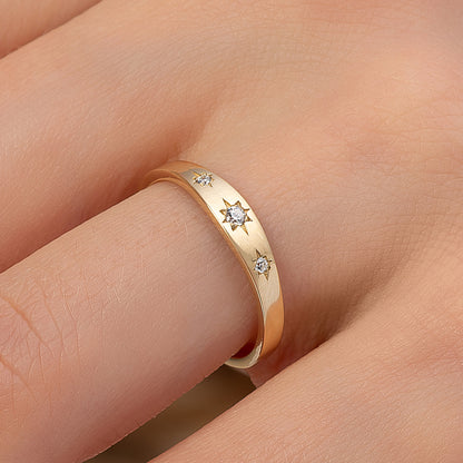 Three Stone Starburst Diamond Signet Ring