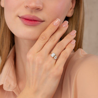 Toi Et Moi Ring - Emerald Cut & Pear Two Stone Solid Gold Band