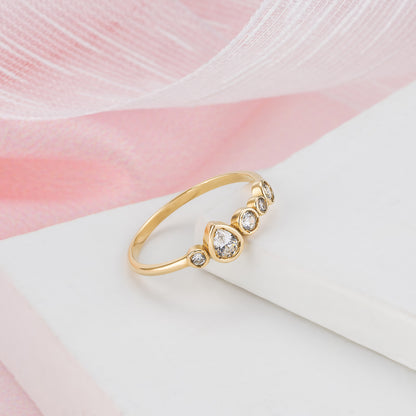Emerald Pear Bezel Five-Stone Birthstone Solid Gold Ring