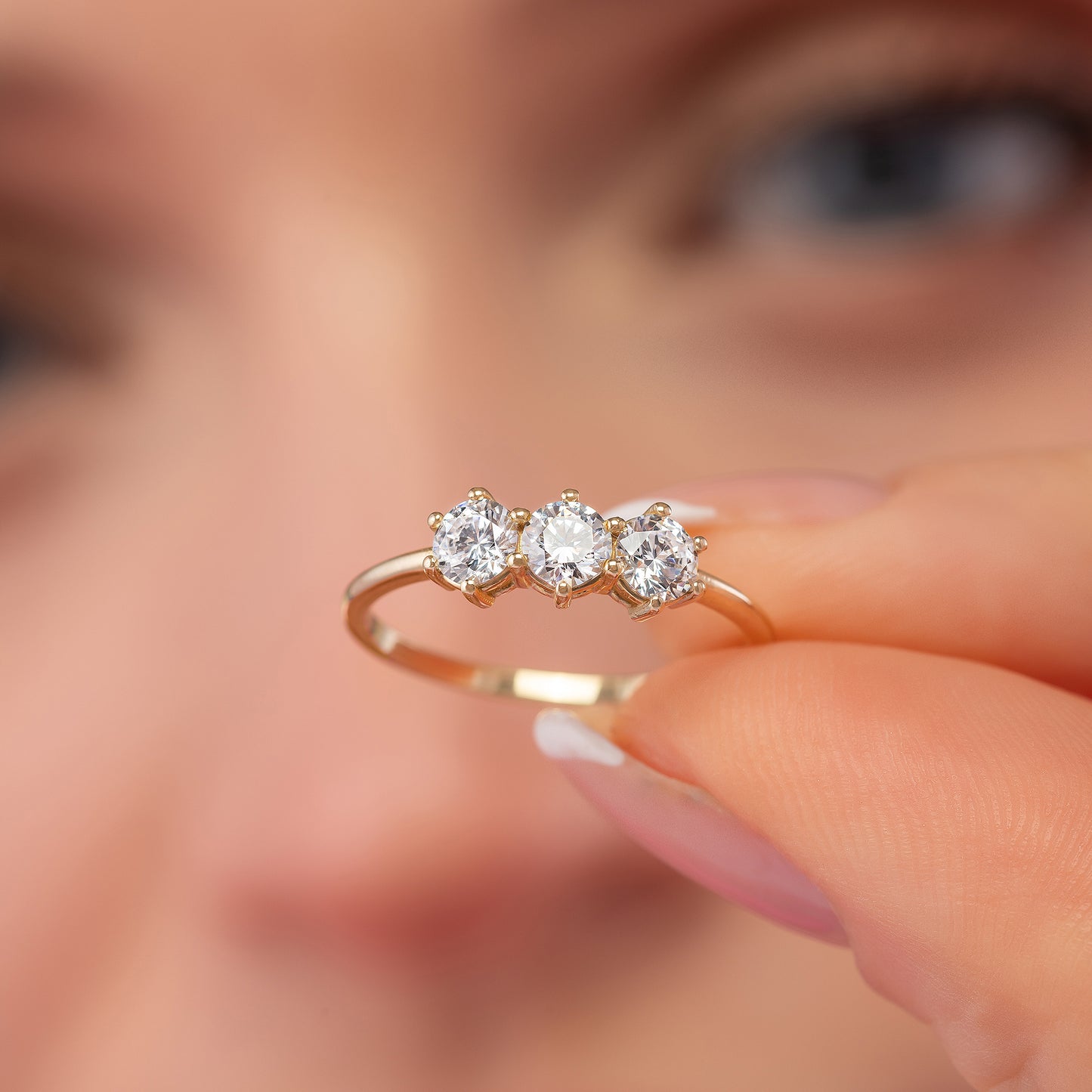 Dainty Trio Prong Solid Gold Ring