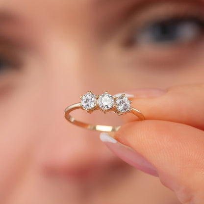 Dainty Trio Prong Solid Gold Ring