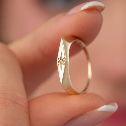 Rhombus North Star Signet Ring