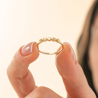 Dainty Heart Band Ring in 14K Solid Gold, Minimal Stackable Ring, Love Motif Jewelry