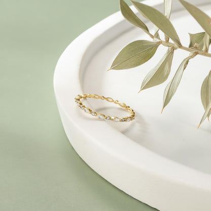 Marquise & Round Eternity Wedding Band, Dainty Stacking Ring in 14K Solid Gold, Dainty Match