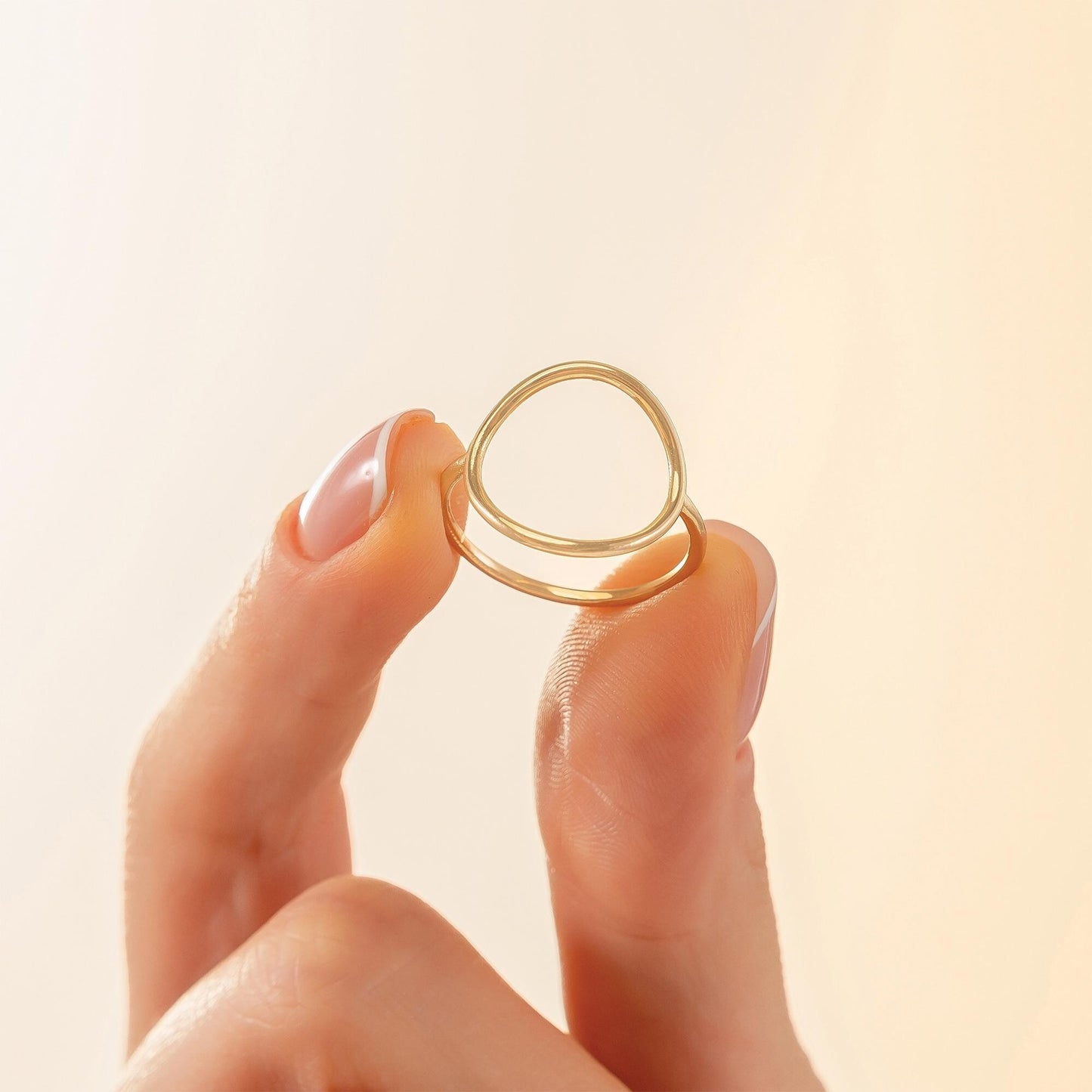 Open Circle Ring, 14K Solid Gold Geometric Band, Minimalist Dainty Stackable