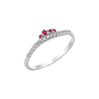 14K Solid Gold Crown Cluster Ruby Curved Ring, Minimal Stackable Crown Chevron Band