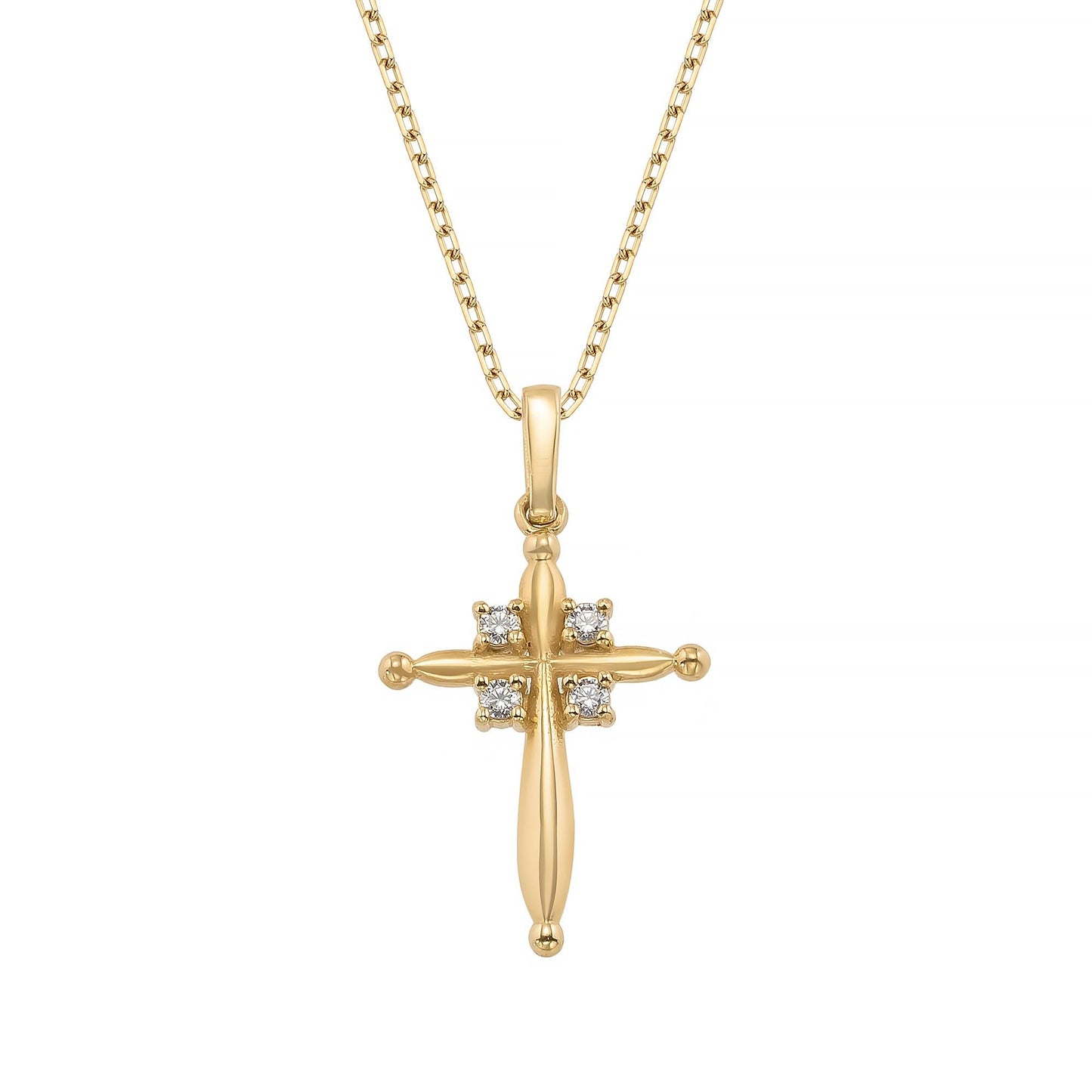 14K Solid Gold Puffy Cross Pendant, Minimalist Layering Necklace, Faith Jewelry