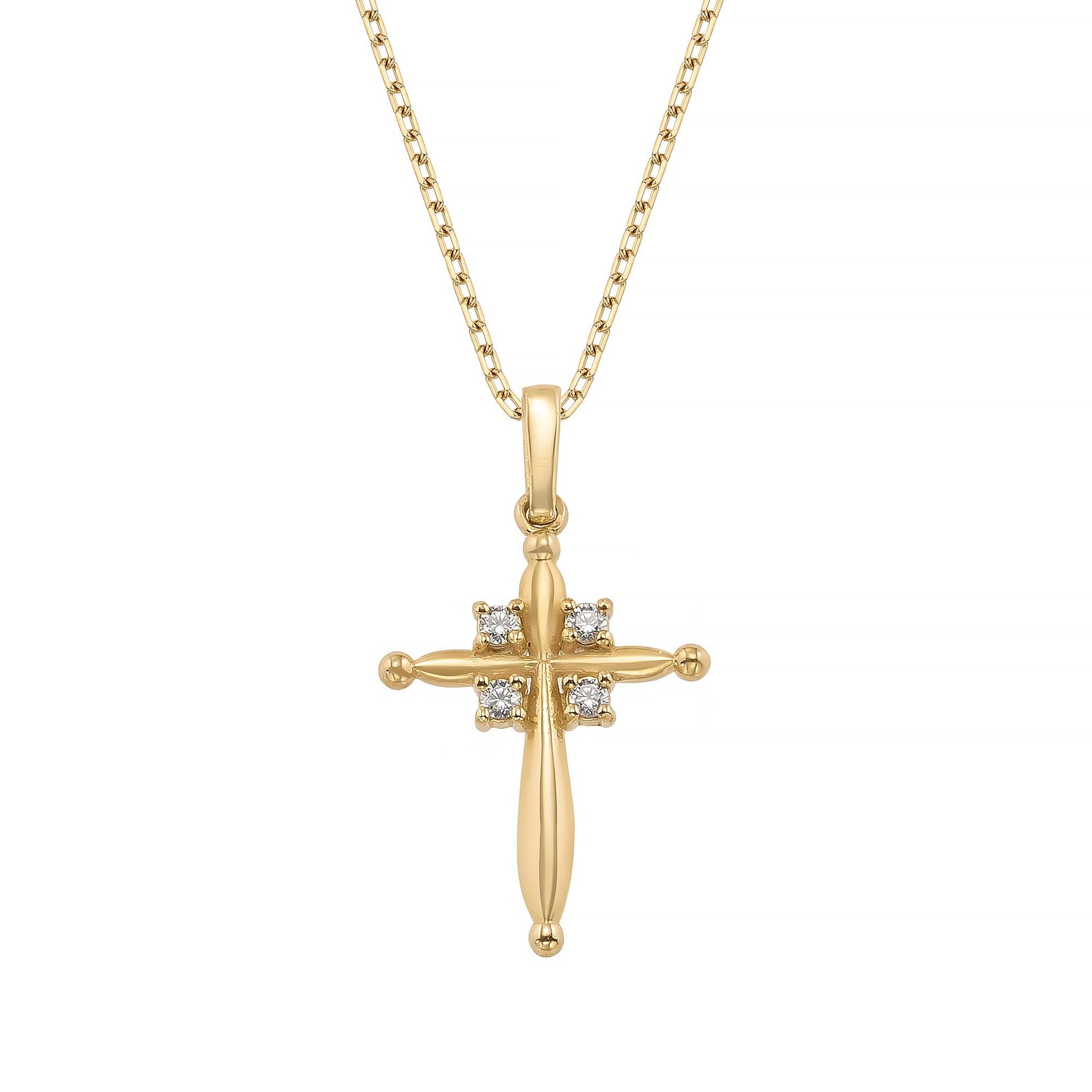 14K Solid Gold Puffy Cross Pendant, Minimalist Layering Necklace, Faith Jewelry