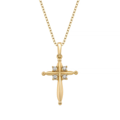 14K Solid Gold Puffy Cross Pendant, Minimalist Layering Necklace, Faith Jewelry