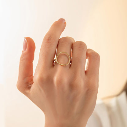 Open Circle Ring, 14K Solid Gold Geometric Band, Minimalist Dainty Stackable