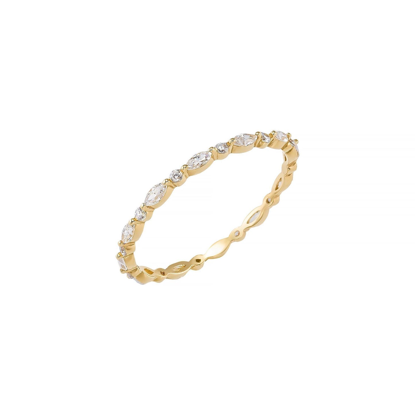 Marquise & Round Eternity Wedding Band, Dainty Stacking Ring in 14K Solid Gold, Dainty Match