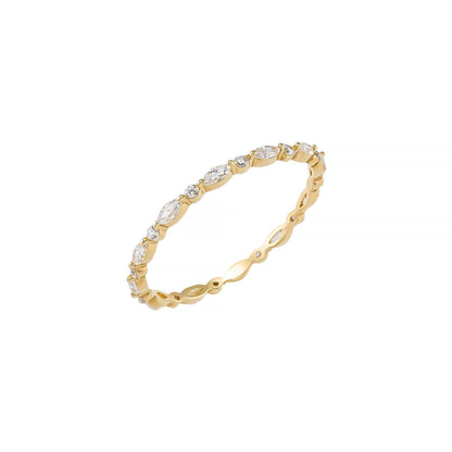 Marquise & Round Eternity Wedding Band, Dainty Stacking Ring in 14K Solid Gold, Dainty Match