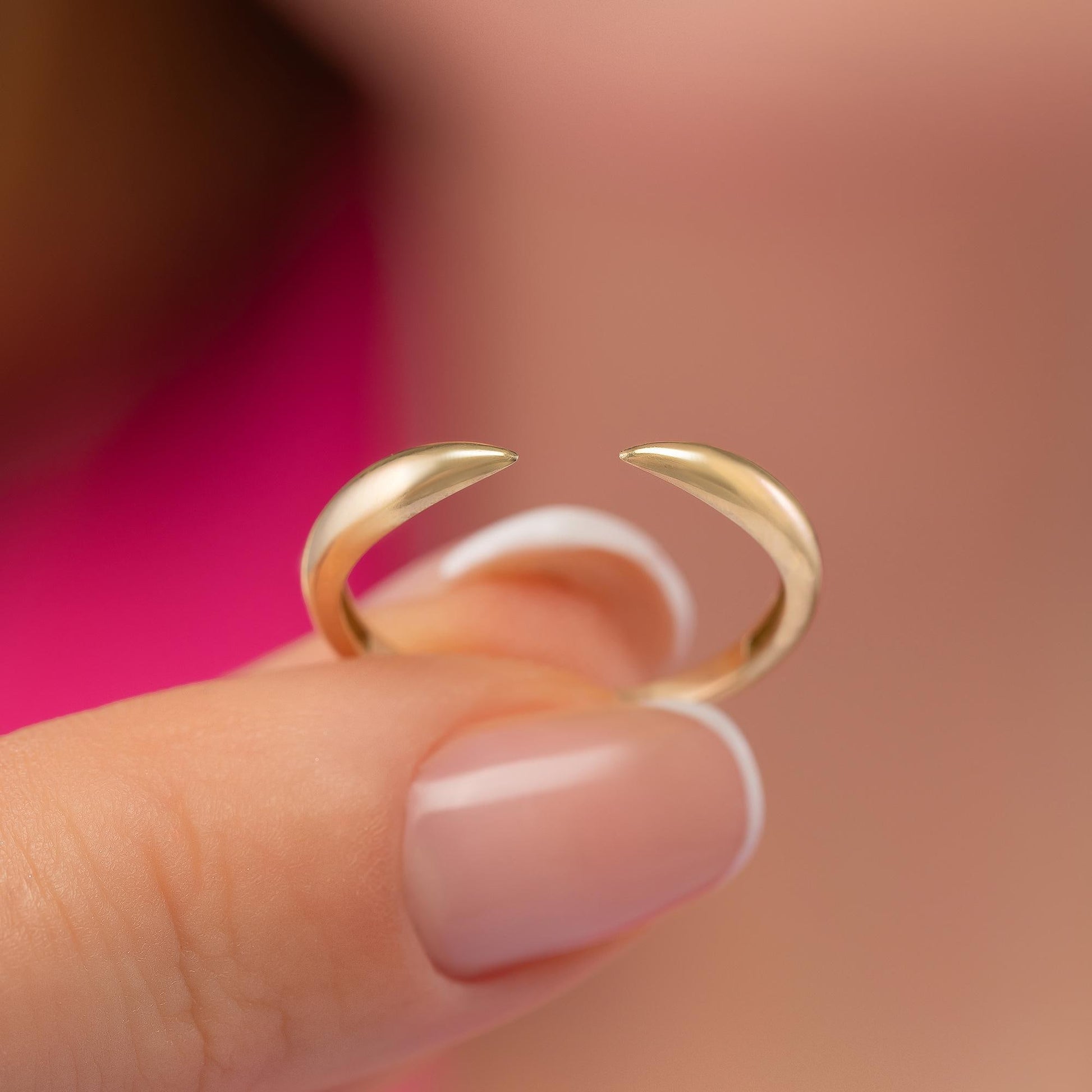 Open Cuff Ring, Minimalist Claw Band in 14K Solid Gold, Stackable Layering Style