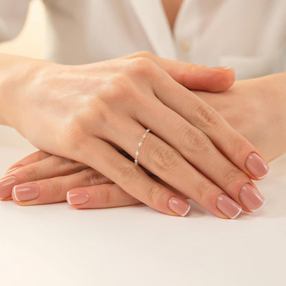 Marquise & Round Eternity Wedding Band, Dainty Stacking Ring in 14K Solid Gold, Dainty Match