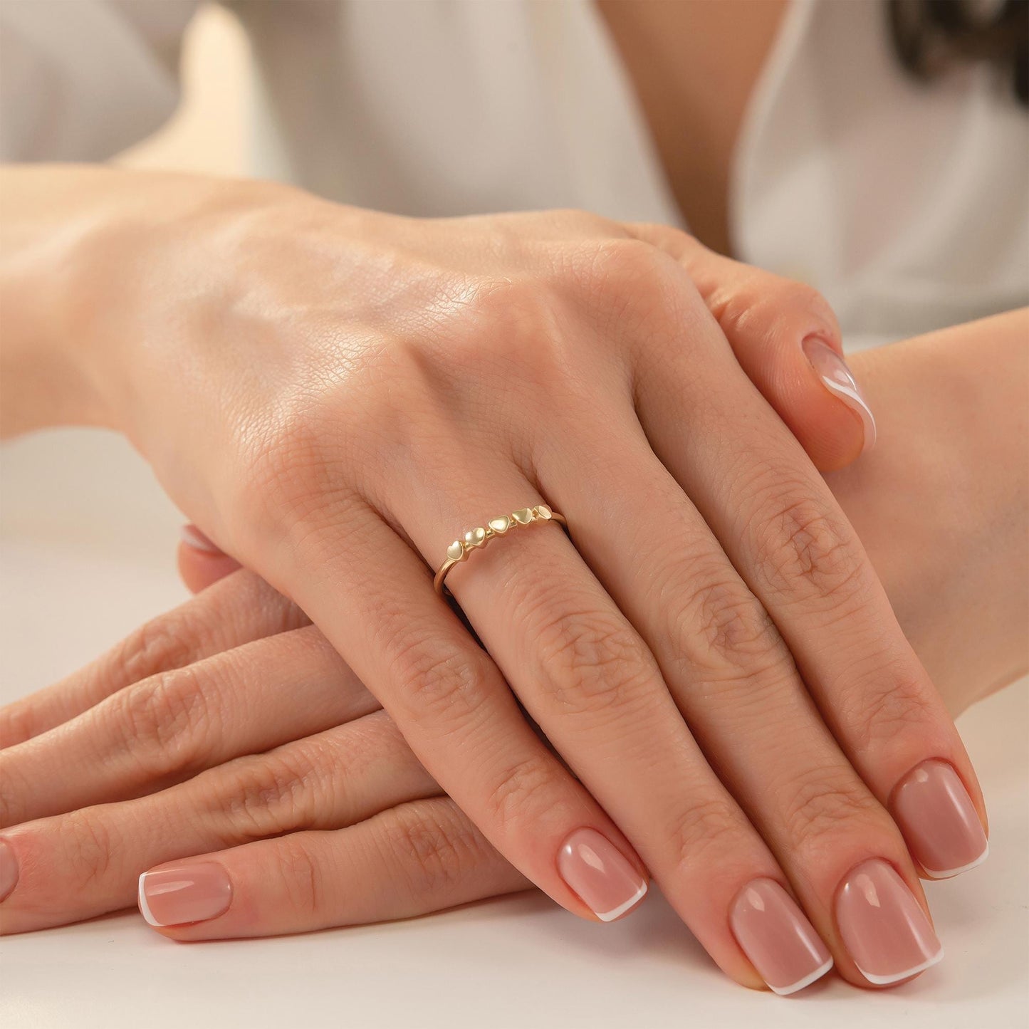 Dainty Heart Band Ring in 14K Solid Gold, Minimal Stackable Ring, Love Motif Jewelry