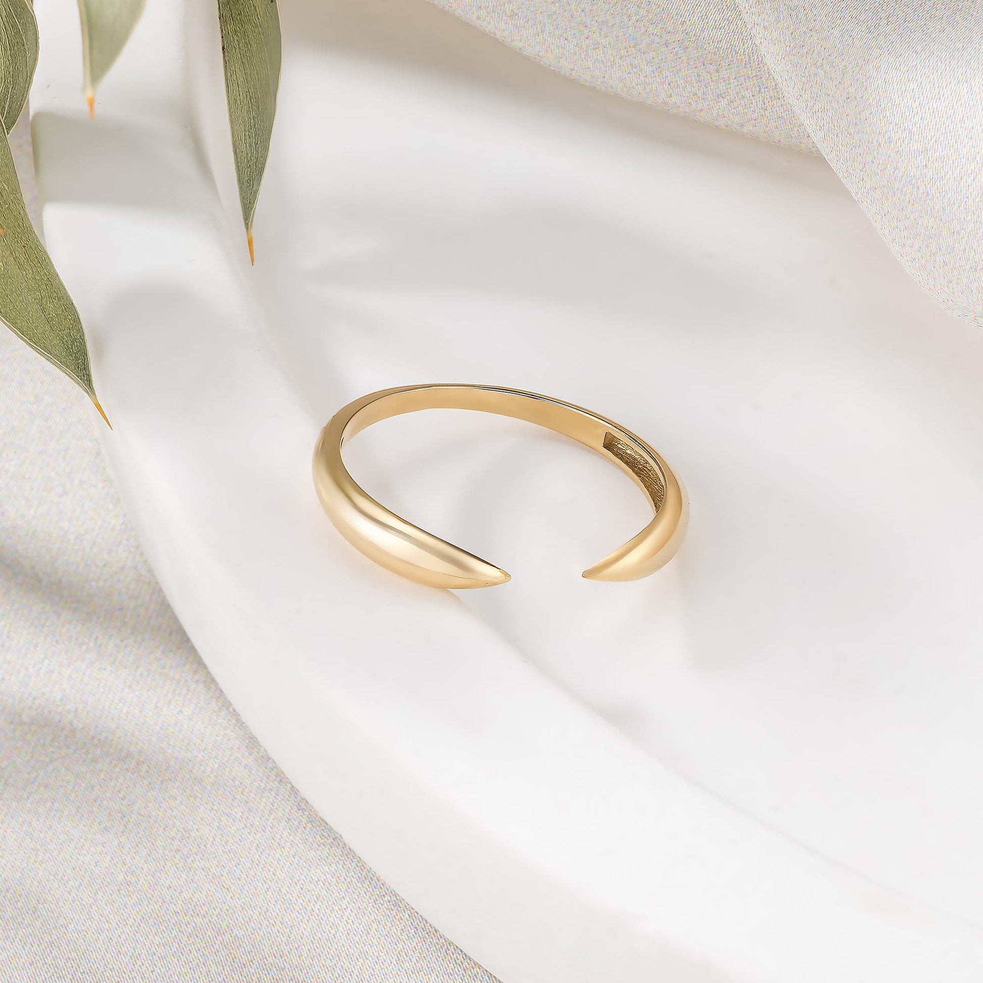 Open Cuff Ring, Minimalist Claw Band in 14K Solid Gold, Stackable Layering Style