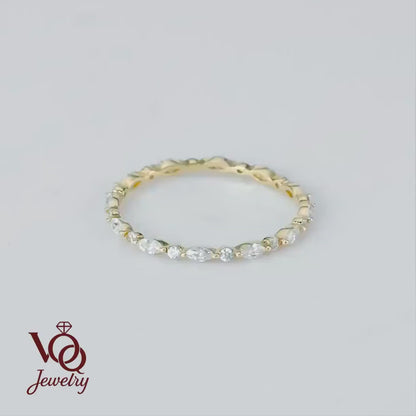 Marquise & Round Eternity Wedding Band, Dainty Stacking Ring in 14K Solid Gold, Dainty Match