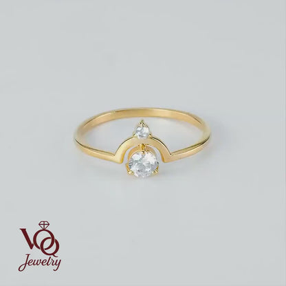 14K Solid Gold Small Round Nested Ring, Dainty Celestial Curved Jewelry, Thin Promise Band