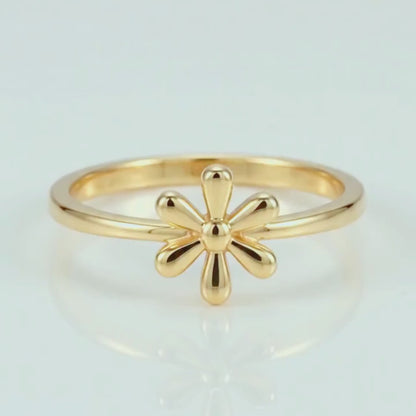14K Solid Gold Daisy Flower Ring, Dainty Floral Band, Minimalist Stackable Promise Jewelry