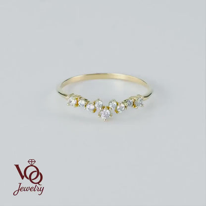 Celestial Cluster 14K Solid Gold Ring, Minimal Constellation Stackable Band for Women
