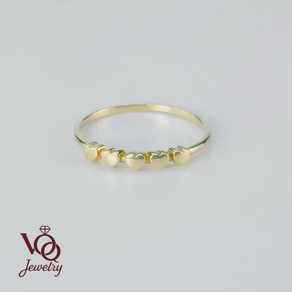 Dainty Heart Band Ring in 14K Solid Gold, Minimal Stackable Ring, Love Motif Jewelry