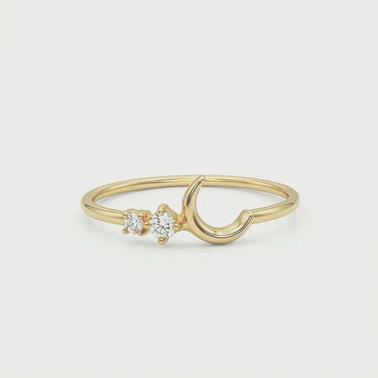 14K Solid Gold Crescent Moon Ring, Dainty Celestial Band, Minimalist Stackable Promise Jewelry