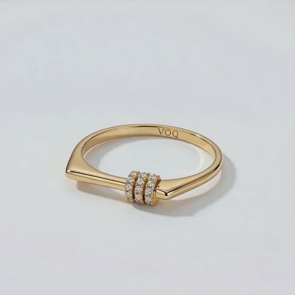 14K Solid Gold Flat Top Bar Ring, Dainty Square Signet Band, Pave Diamond Stacking Jewelry