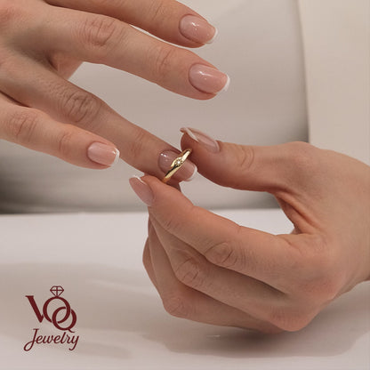 North Star Dome Signet Minimalist Solid Gold Band