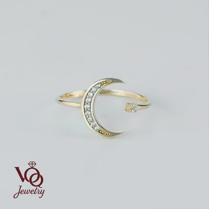 Crescent Moon Cuff, Dainty Celestial Stackable Band in Gold, Minimalist Sparkle Jewelry