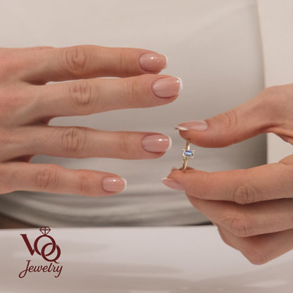 Emerald Cut Solitaire Solid Gold Engagement Ring