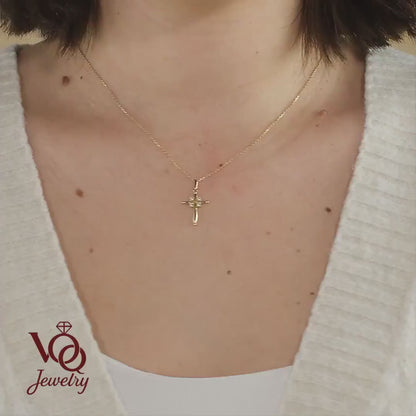 14K Solid Gold Puffy Cross Pendant, Minimalist Layering Necklace, Faith Jewelry