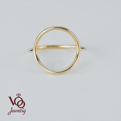 Open Circle Ring, 14K Solid Gold Geometric Band, Minimalist Dainty Stackable