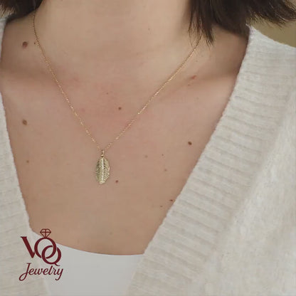14K Solid Gold Feather Pendant, Dainty Nature Bohemian Charm, Minimalist Layering Necklace